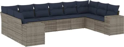 Image de vidaXL Ensemble de 10 canapés de jardin avec coussins, gris, polyrattan