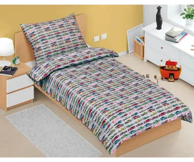 Image de Couvre-lit en coton pour enfant, taille junior - 140x200 cm. Taie d'oreiller - 70x90 cm - couleur grise