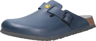 A single blue Birkenstock Boston ESD clog is shown against a white background.