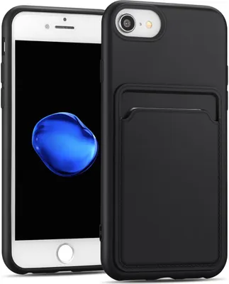 Produktbild von Conie Schutzhülle für iPhone 7 / 8 / SE 2 mit Kartenfach Tasche Case Cover Bumper Silikon Hülle in Schwarz