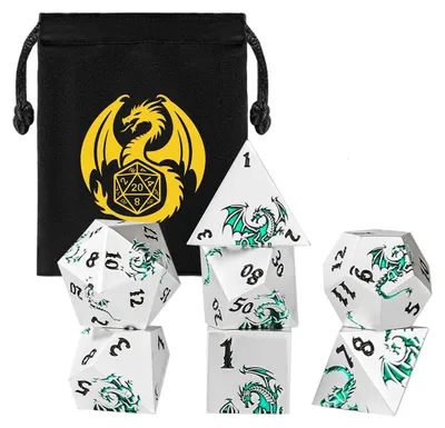 Image de Omgoods - Ensemble de 7 dés polyédriques en métal, avec motif de dragon