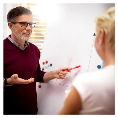 Produktbild von Flipchart 70x100 cm, mobiles Whiteboard mit Rollen, magnetisch, trocken abwischbar, höhenverstellbar und neigbar, stabile Konstruktion für Büro und Schule