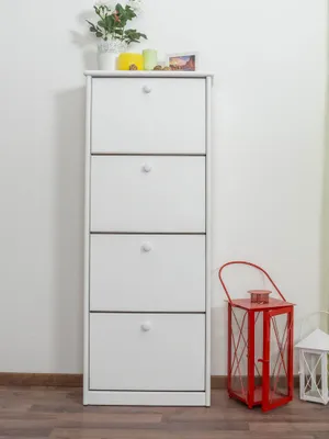 Produktbild von Schuhschrank Kiefer Holz massiv, Farbe: Weiß 150x58x29 cm