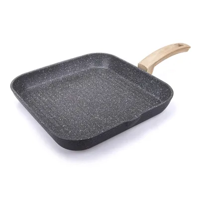 Produktbild von Alluflon Etnea Wood Grillpfanne, Grill Pfanne, Bratpfanne, Rechteckig, Antihaftbeschichtung, Stein-Optik, 28 cm, 0004361428