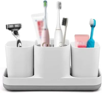 Image de Porte-brosses à dents électriques avec gobelet, porte-brosses à dents électriques multifonctionnels, porte-brosses à dents électriques, porte-rasoirs pour la salle de bain (blanc)