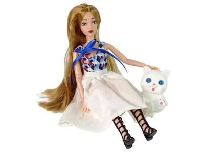 Produktbild von LEAN Toys 13909 Emily-Puppe mit Kätzchen und langen braunen Haaren