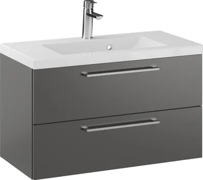 Produktbild von Rosen 80 cm Badezimmerschrank mit Waschbecken und Chrom Griffen - Zeitloses Design für Elegantes Bad