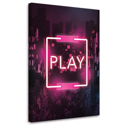 Obrázok produktu pre Obraz na plátne Ružový nápis PLAY pre hráčov 80x120 Feeby Farebné obraz na stenu pripravené na zavesenie