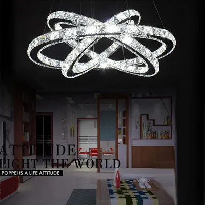Produktbild von LZQ 96W LED Crystal Design Závesné svietidlo Stropné svetlo prívesok Kreatívny luster Tri krúžky ColdWhite luster [Energetická trieda A++]
