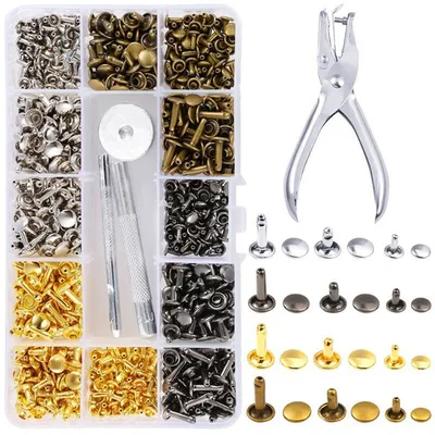 Produktbild von 180 Stück Leder Nieten Set mit Lochzange, Hohlnieten für DIY Handwerk Kleidung Dekoration