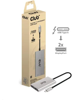 Produktbild von CLUB3D Thunderbolt™ 3 to DisplayPort™ Dual Monitor 4K60Hz M/F, Thunderbolt 3, DisplayPort, 40000 Mbit/s, 2160p, 3840p, Silber, Windows 11