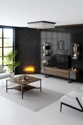 Produktbild von Skye Decor, Chrome Line Set - Walnut, Black, Wohnzimmer, Wohnzimmermöbel-Set, Nussbaum, 180 x 48 x 30 cm