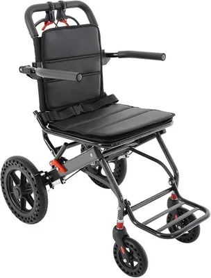 Image de Fauteuil roulant pliable pour le transport, avec dossier pivotant à 270°, idéal pour les voyages. Fauteuil roulant portable avec sac de rangement, capable de supporter un poids de 100 kg, parfait pour les promenades, les excursions et les voyages. Dimensions : 54 x 83 x 89 cm