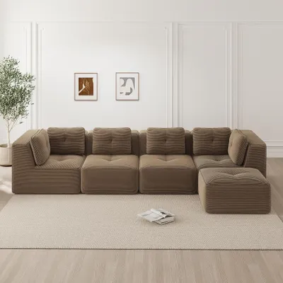 Immagine prodotto di Divano modulare a 4 posti, color marrone, rivestito in corda, senza struttura. Divano angolare rivestito in corda, color marrone, con seduta profonda (386x177x69 cm). Non richiede montaggio