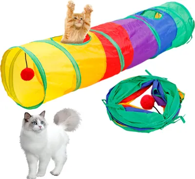 Produktbild von Katzentunnel für Hauskatzen mit Gucklöchern, Katzentunnel-Knisterspielzeug für Haustiere, großer langer Hunde-/Katzentunnel (Regenbogen)