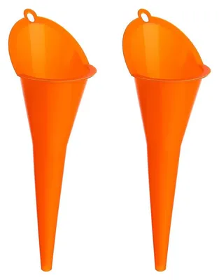 Zdjęcie produktu dla 2 sztuki lejków do oleju, plastikowe, pomarańczowe, z długą wylewką