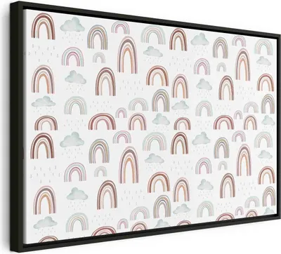 Produktbild von Italienischer Leinwand Leinwandbild - Rainbows After the Storm - Rainbows of Various Sizes in Pastel Hues Among Rain Clouds in a Gray-Blue Shade 90x60 cm Für Kinder e-C-10062-b-a