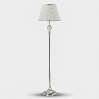 Zdjęcie produktu dla Lampa stojąca metalowa i tekstylna, w kolorach srebrnym i białym