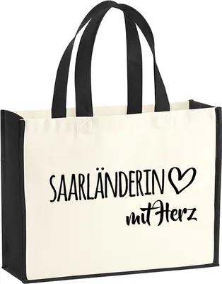 Produktbild von Huuraa Jutetasche Saarländerin mit Herz 21 Liter Black Jute und Baumwolle Einkaufstasche Geschenkidee
