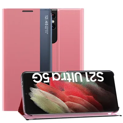 Obrázek produktu pro Samsung Galaxy S21 Ultra 5G Pouzdro, Slim Flip Kožené Pouzdro s Okénkem a Stojánkem pro Samsung Galaxy S21 Ultra 5G Růžový