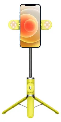 Produktbild von 104 cm langes Telefonstativ mit doppelt faltbarem Fülllicht und Bluetooth-Fernbedienung für Selfie-Live-Übertragungen, Gelb