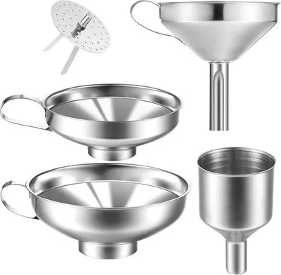 Produktbild von Silberne Trechter - 4er Pack, für Glasflaschen, Kräuterflaschen, zum Übergießen von Flüssigkeiten, Geschirrspülerfest