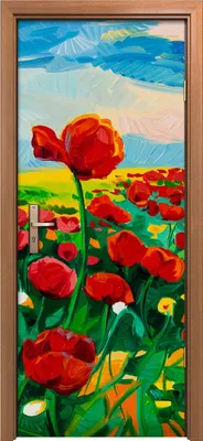 Produktbild von Türposter 80x200 cm Türaufkleber Türtapete Türfolie Klebefolie Natur landschaft Mohn Blume wiese