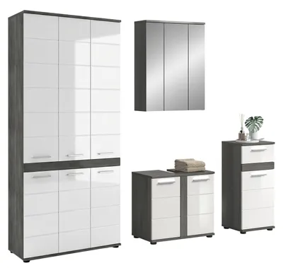 Produktbild von xonox.home Badkombination Blake Weiß hochglanz / Rauchsilber 215 x 191 x 34 cm