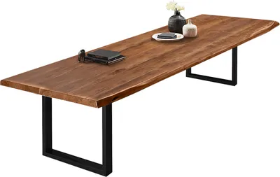 Produktbild von SAM® Esstisch Baumkante massiv Akazie nussbaumfarben 320 x 120 schwarz VALIN
