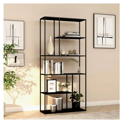 Produktbild von Standregal Vehmaa mit 7 offenen Fächern 90 x 30 x 188 cm Metallregal für Wohnzimmer und Schlafzimmer Schwarz