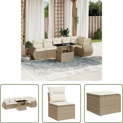 Produktbild von The Living Store 7-tlg. Garten-Sofagarnitur mit Kissen Beige Poly Rattan