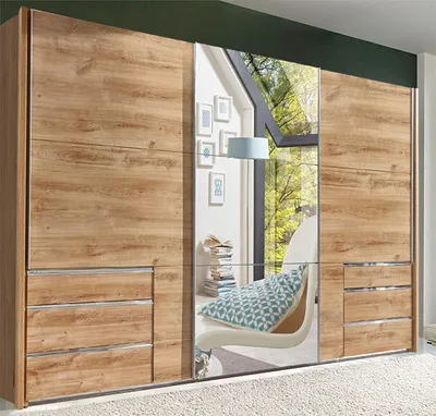Image de Armoire à portes coulissantes pour chambre à coucher, modèle Level en chêne planches, 300 cm