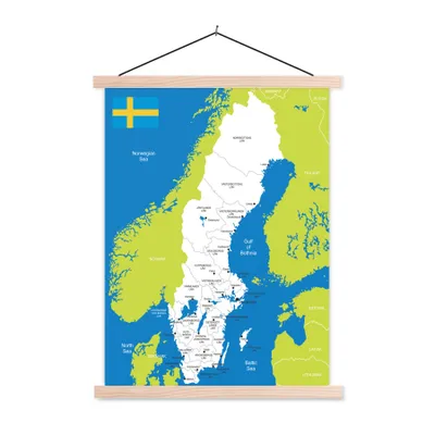 Obrázek produktu pro MuchoWow® Textilní plakát - Podrobná mapa Švédska - 120x160cm - S hnědými lamelami