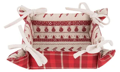 Produktbild von Clayre & Eef Brotkorb 35x35x8 cm Rot Beige Baumwolle Weihnachten