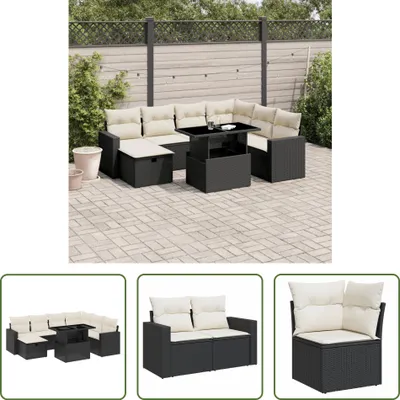 Produktbild von The Living Store 8-tlg. Garten-Sofagarnitur mit Kissen Schwarz Poly Rattan