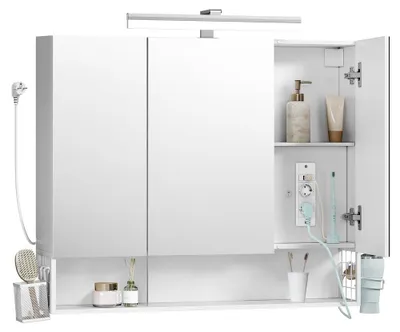Immagine prodotto di Mobiletto da bagno con specchio e illuminazione a LED | Bianco | 90,1 x 16,6 x 75,1 cm