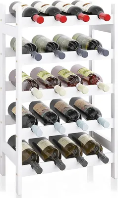 Image de Casier à vin en bambou 20 porte-bouteilles 5 étages blanc Casier à vin pour cuisine cave bar