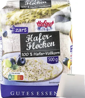 Produktbild von Hofgut Haferflocken zart (500g Packung) + usy Block
