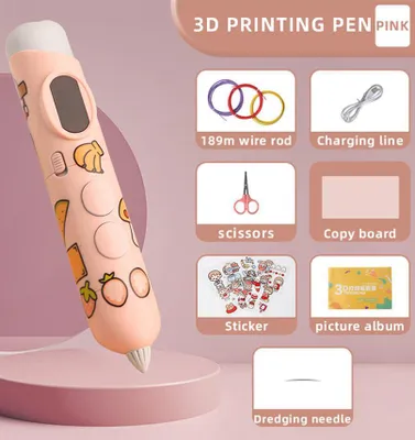 Produktbild von ZELURXX 3D Druck Stift Set für Kinder, Wiederaufladbar, Niedrigtemperatur, DIY 3D Zeichenstift, Kreativ Basteln, ABS, Geschenk, Rosa