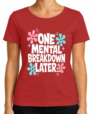 Productafbeelding van "Eén psychische inzinking later" - Retro T-shirt over geestelijke gezondheid, met een sarcastische opdruk, voor dames, rood, maat XXL