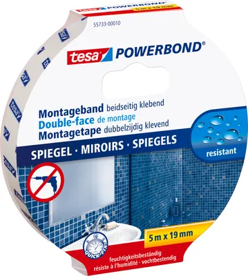 Produktbild von tesa doppelseitiges Klebeband Montageband stark klebend beidseitig für Spiegel