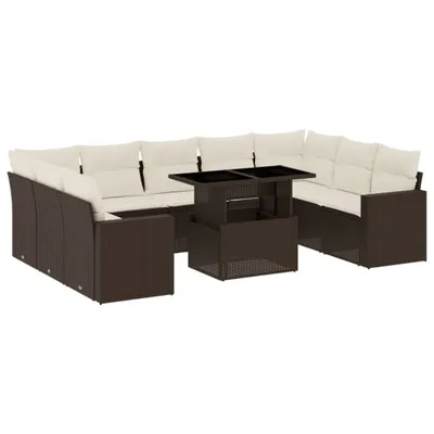 Produktbild von 10-tlg. Garten-Sofagarnitur mit Kissen Braun Poly Rattan