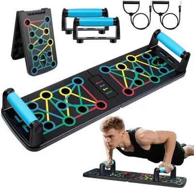Produktbild von Push-up-Tool, Push-up-Griff, klappbares Push-up-Board mit 2 Zugbändern, 41 kombinierten Positionen, digital, für Übungen zu Hause und im Fitnessstudio.