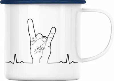 Produktbild von Trendation - Heavy Metal Geschenk Männer Lustig Emaille Tasse Herzschlag Rock Death Metal Geschenkidee Musik (Blau)