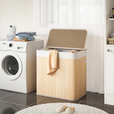 Image de Mondeer Panier à linge en bambou 150 litres avec 3 compartiments Marron