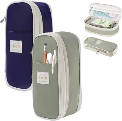 Imagen del producto de Estuche para lápices, segunda opción, gran capacidad, cremallera suave, múltiples compartimentos, 2 colores, ideal para oficina y escuela