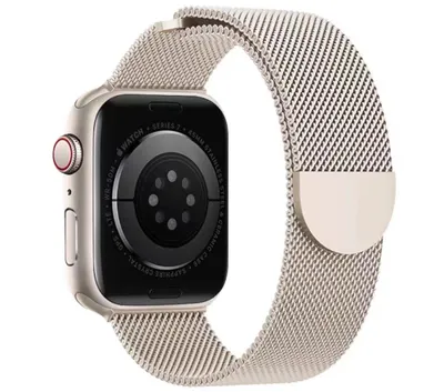 Produktbild von Stravo Luxe Milanaise-Armband für Apple Watch 42 mm (Serie 11/10), 41/40/38 mm & SE 1–3 – Edelstahl-Metallarmband mit Magnetverschluss – Starlight