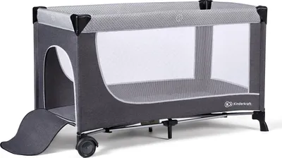 Produktbild von Kinderkraft LEODY - Reisebett - 2 Höhen - klappbar - Seiteneingang mit Reißverschluss - stabiler Rahmen - kompakt - Tragetasche inklusive - Grau