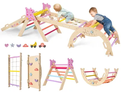 Produktbild von FANTASK 7 in 1 Klettergerüst Indoor, Kletterdreieck 4er Set mit Rutsche, Kletter