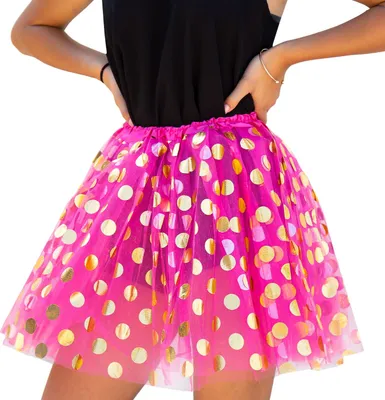 Produktbild von Oblique Unique Tutu Tütü Damen Rock Tüllrock Kostüm Accessoire Fasching Karneval 60 cm - 116 cm pink gold gepunktet